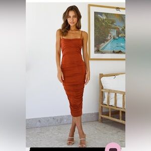 Hello Molly Dream Lantern Midi Dress Rust